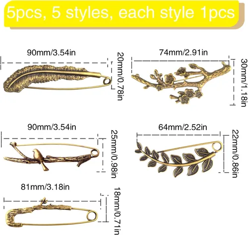 Vista 2 de Extra Large Safety Pins Vintage Crystal Tree Leaf Branch Brooches Big Alloy Heavy Duty Sweater Shawl Clip Brooch Pin for Clothing Dress Skirt Hat