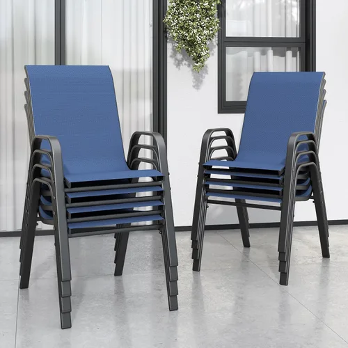 Vista 13 de Sillas de patio, sillas de comedor apilables para todo tipo de clima, tela de textileno y marco de metal, juego de sillas para exteriores para patio