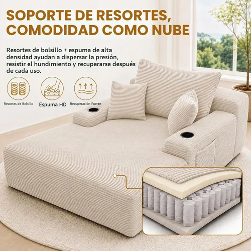 Vista 3 de Sillón reclinable extragrande de 67", sofá nube de pana moderno con 3 almohadas, sofá de asiento profundo sin estructura para sala de estar, silla