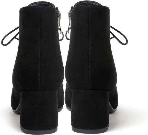 Vista 6 de Eldof Botines de mujer con tacón bajo y grueso, puntera puntiaguda, con cordones, cómodas botas para caminar