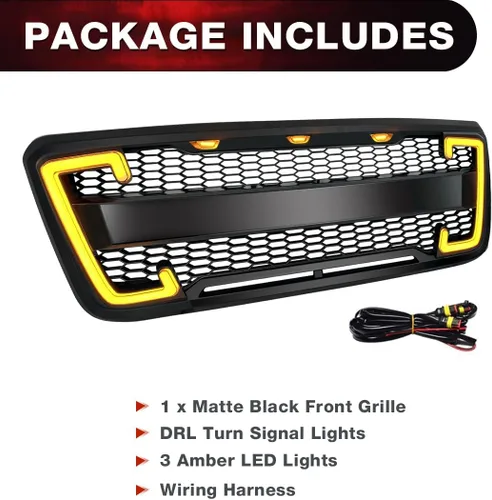 Vista 5 de EOMD Parrilla de parachoques delantero compatible con 2004 2005 2006 2007 2008 F150 W/DRL y luces direccionales color negro mate