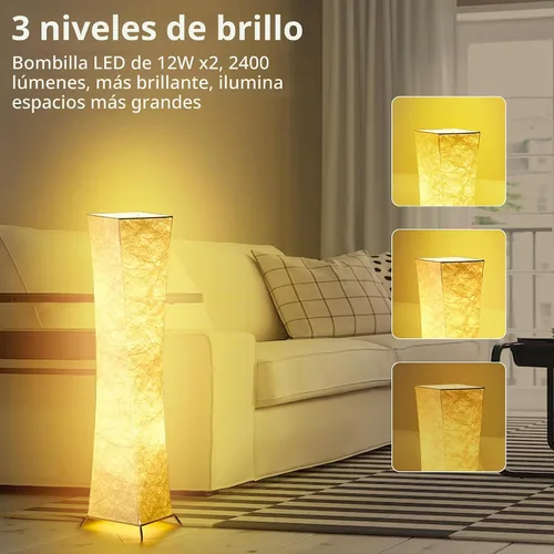 Vista 2 de chiphy - Lámpara de pie regulable de 52” (S) de alto, 2 bombillas LED de 12 W con 3 niveles de brillo ajustables, pantalla de tela blanca, para sala