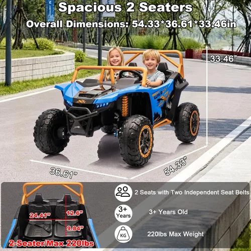 Vista 2 de 2026 XXXL 24V 4WD 2 plazas UTV todoterreno 4x4 a batería eléctrico de juguete con control remoto para niños y niñas, UTV 4 ruedas con música, Azul