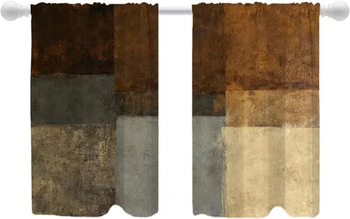 Vista 149 de Shrahala Beige and Orange Abstract Art Brushstrokes Blackout Curtain Tiers, Abstract Oil Paint Kitchen Valance Light Blocking Tier Drapes with Rod