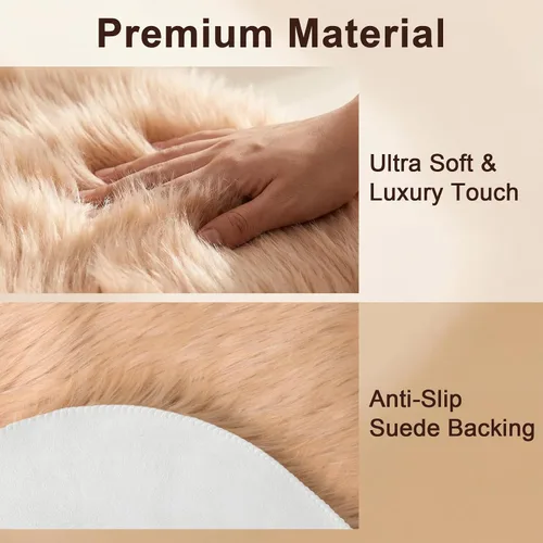 Vista 3 de duduta - Alfombra de pelo sintético de lana de oveja beige 2x3 pies, suave y esponjosa, funda para silla de pelo mullido, alfombra pequeña