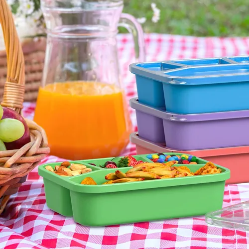 Vista 7 de Bento - Lonchera para adultos (paquete de 4), recipiente de preparación de comidas de 4 compartimentos con cubierta transparente, contenedores