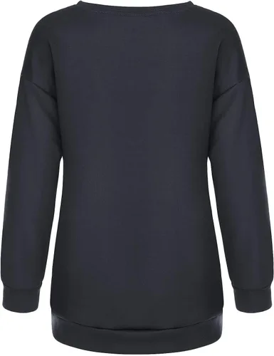 Vista 5 de Meladyan - Sudadera de forro polar con estampado de calavera de Halloween de gran tamaño, cuello redondo, manga larga, hombros caídos