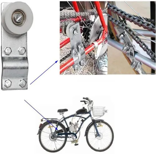 Vista 6 de 2 unids Tensor de cadena de polea de bicicleta Soporte de tensor de bicicletas Ajustador para 49cc 60cc 66cc 80cc motor motorizado bicicleta