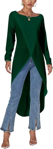 Vista 6 de LYANER Blusa larga de manga larga con dobladillo dividido frontal para mujer