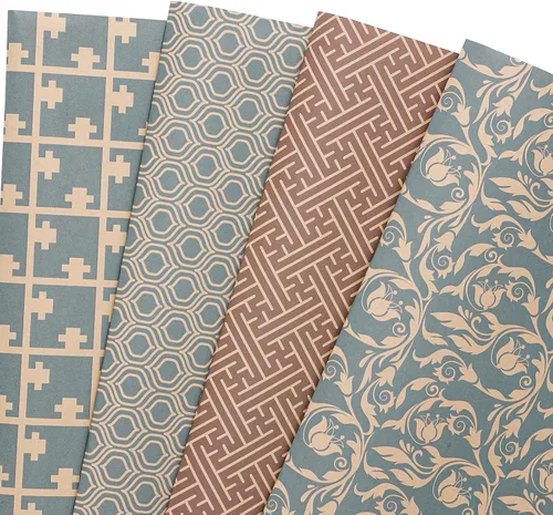 Vista 8 de Papel de regalo plegado negro, blanco y dorado, diseño mate, estrellas, rayas, ondulaciones, cuadros para cumpleaños, Navidad, graduaciones, bodas