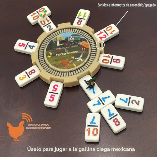 Vista 5 de Juego doble de domino de pie de pollo y tren mexicano de tamaño profesional y numeral 12