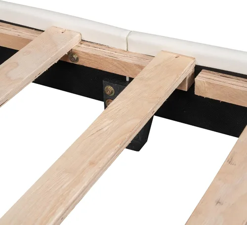 Vista 9 de Cama de plataforma tapizada de tamaño individual, marco de cama de plataforma de madera con cabecera en forma de corona, elementos de dibujos