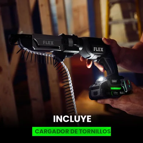Vista 3 de FLEX Kit combinado de 2 herramientas inalámbricas sin escobillas de 24 V: pistola de tornillo para paneles de yeso con cargador de tornillos