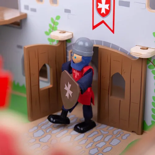 Vista 5 de Bigjigs Toys Wooden Knights Juego de figuras medievales para niños Juego de acción para juegos de rol de castillo Figuras con accesorios