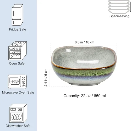 Vista 3 de HENXFEN LEAD Paquete – Juego de platos cuadrados de 6.3 pulgadas y cuencos de ensalada de cereales de 22 onzas