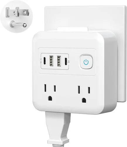 Vista 10 de Extensor de salida de protección contra sobretensiones con enchufe giratorio, extensor de salida de enchufe múltiple con 4 divisores y 2 puertos USB