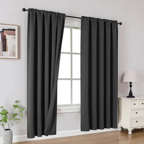 Vista 15 de CUCRAF Cortinas Opacas Beige de 45 Pulgadas, con Aislamiento Térmico Reductor de Ruido con Bolsillo para Barra, Cortinas de Ventana para Dormitorio