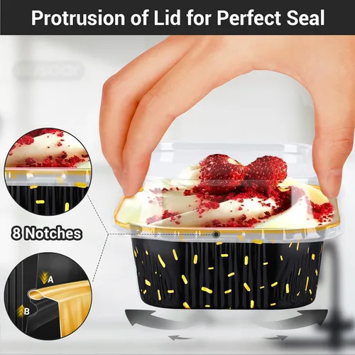 Vista 4 de EUSOAR - Moldes para pastel con tapas, 50 unidades de 300 ml/10 oz, moldes cuadrados desechables para cupcakes, recipientes de papel de aluminio