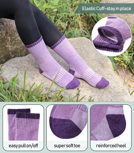 Vista 5 de Yebing Merino Wool Hiking Socks for Womens Thermal Warm Winter Boot Crew Cushion Cozy Thick Work Gift Socks 5 Pairs