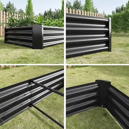 Vista 3 de Cama de jardín elevada galvanizada para verduras, jardineras elevadas al aire libre, camas de jardín elevadas de metal, kit de acero para verduras