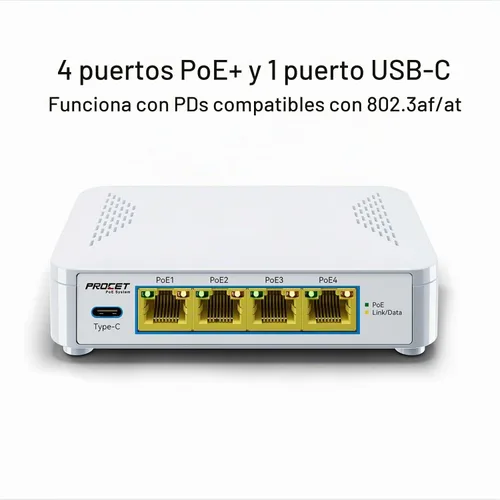 Vista 3 de Conmutador PoE de 5 puertos EN-S4P1C - 4 puertos PoE+ y 1 USB-C, conmutador de red no administrado