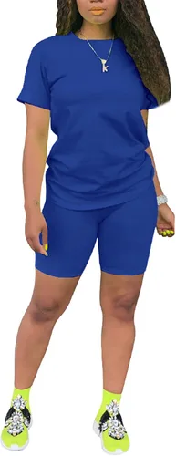 Vista 2 de AOMONI Conjunto de dos piezas para mujer, conjunto corto casual de manga corta de verano