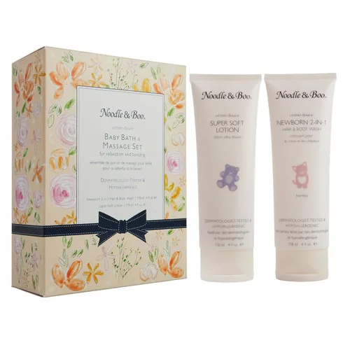 Vista 6 de Noodle & Boo Set de regalo de baño y masaje para bebés, con gel de baño y cuerpo para recién nacidos, loción súper suave, probado por pediatras