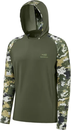 Vista 20 de BASSDASH Camisa de pesca de rendimiento UPF 50 para hombre, sudadera con capucha de camuflaje de manga larga FS17M