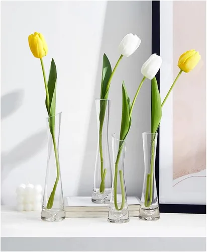 Vista 4 de Florero pequeño de 7.9 in, alto, delgado, cuello estrecho, jarrones de cristal transparentes, mini boca, jarrones de tallo único para decoración