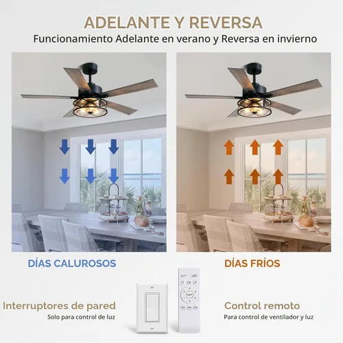Vista 6 de Ventiladores de techo de granja con luces y control remoto, ventilador de techo rústico de 52 pulgadas con pantalla de vidrio de burbujas