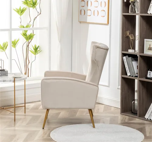 Vista 8 de Container Furniture Direct Silla moderna de terciopelo con diseño capitoné para dormitorio, oficina o sala de estar con elegantes patas de metal
