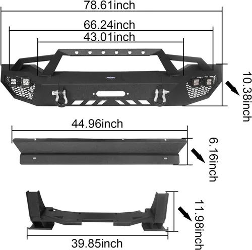 Vista 7 de Tundra parachoques delantero de ancho completo con aro y anillos en D y 4 focos LED de 18 W y placa deslizante para camionetas Toyota Tundra