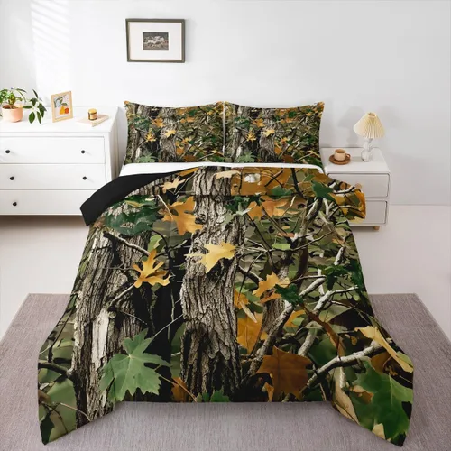 Vista 27 de Juego de edredón de cabaña rústica navideña, juego de ropa de cama estilo rústico con diseño de osos y ciervos, tamaño completo, patchwork Multi 08