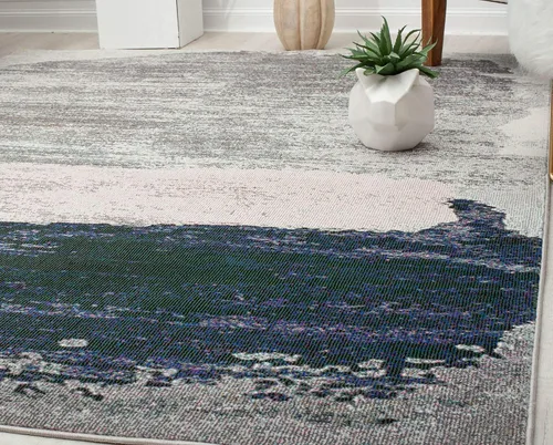 Vista 5 de CosmoLiving by Cosmopolitan Melyna MA25A - Alfombra abstracta contemporánea de satén plateado, 2 pies 6 pulgadas x 4 pies
