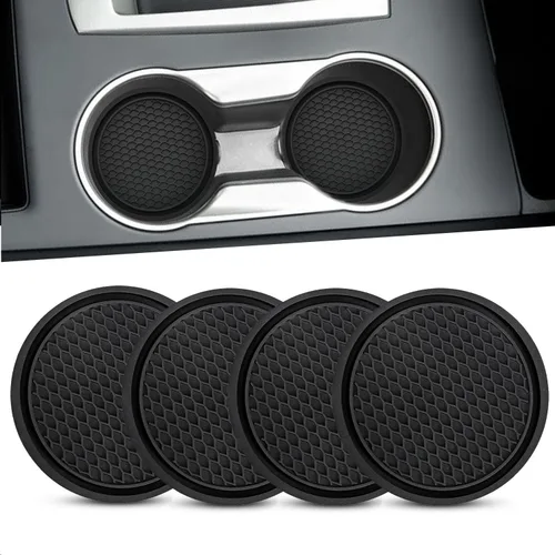 Vista 9 de Paquete de 4 posavasos para automóvil, portavasos universales antideslizantes, almohadillas para tazas, accesorios para interiores, color negro