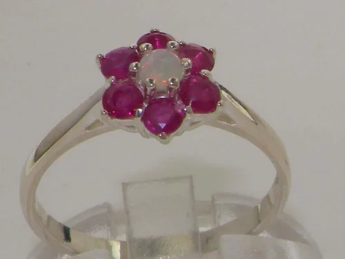 Vista 3 de Anillo de plata de ley 925 auténtica auténtica ópalo y rubí para mujer