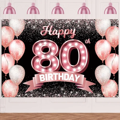 Vista 335 de Cartel de feliz cumpleaños décimo oro rosa, telón de fondo, saludos a 10 años, globos de confeti, decoración temática para niñas de 10 años