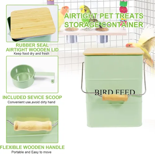 Vista 2 de Contenedor de almacenamiento de semillas de pájaro de metal, recipiente para pájaros al aire libre, contenedor de comida para mascotas con tapa