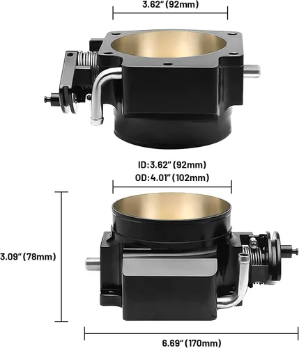 Vista 4 de Ensamble de cuerpo de acelerador de 92 mm de Endxedo Compatible con motor LS LS1 LS3 LS6 LSX de 4 pernos de aluminio negro