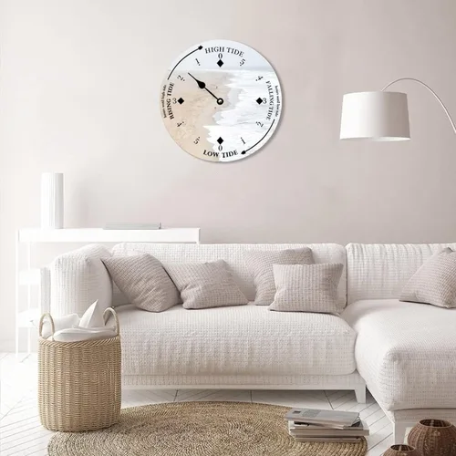Vista 6 de Reloj de marea de madera, olas blancas y playa, costa este, océano Atlántico, reloj de marea de madera con marea alta y baja, reloj vintage