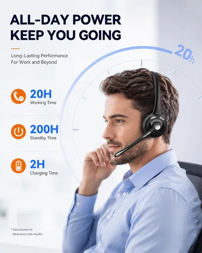 Vista 6 de TECKNET - Auriculares Bluetooth, auriculares inalámbricos con micrófono de cancelación de ruido para camionero, auriculares Bluetooth sobre la oreja