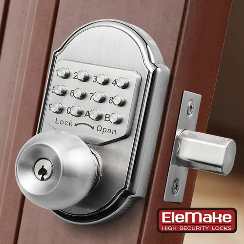 Vista 4 de Cerradura de puerta de entrada sin llave, cerrojo de acero inoxidable 304, combinación digital mecánica, doble seguridad (código de paso o llaves)