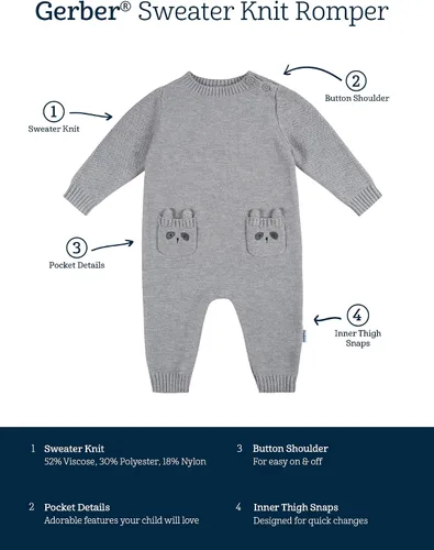 Vista 4 de Gerber Baby Boys Sweater Knit Romper Jumpsuit