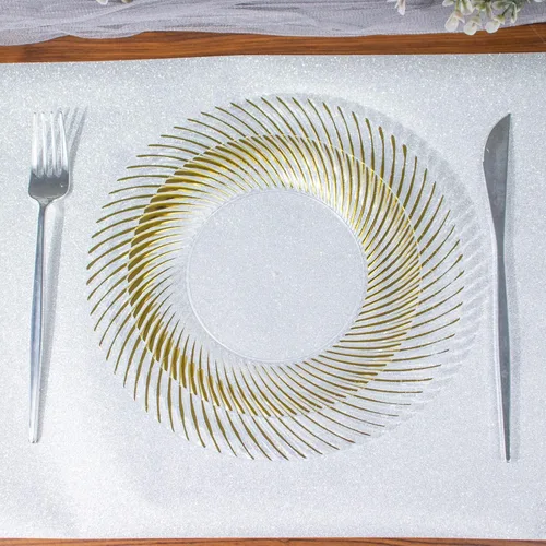 Vista 6 de Paquete de 10 platos de postre de plástico transparente y dorado de 7 pulgadas, platos de ensalada desechables redondos