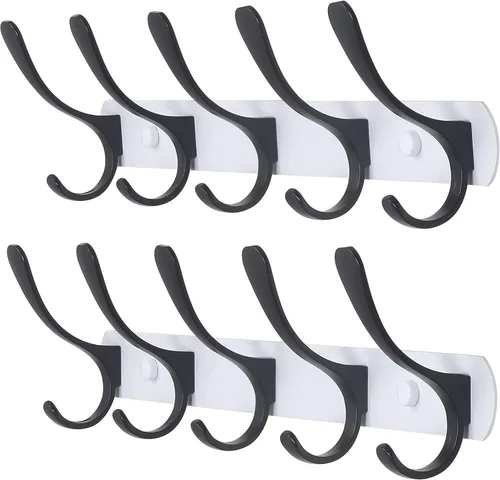 Vista 17 de SKOLOO Perchero de pared moderno, perchero de pared de metal con 5 ganchos, resistente riel de pared para colgar abrigos, chaquetas, ropa, Negro