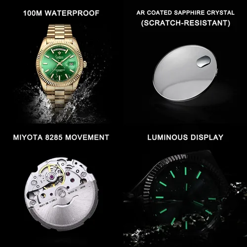 Vista 6 de CADISEN - Reloj de pulsera de acero inoxidable impermeable para hombre, mecánico, de negocios