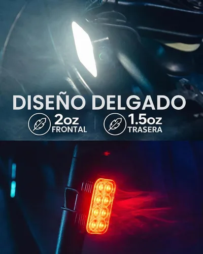 Vista 3 de Luces de bicicleta NP-MAX 2026 delgadas USB-C recargables delanteras y traseras, juego de luces traseras delanteras y traseras, seguridad de luz