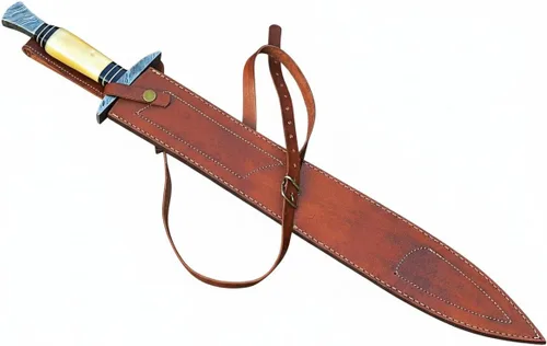 Vista 3 de Maximus Gladius - Espada romana, hoja de doble borde de acero de Damasco forjado a mano, mango de madera de nogal con espaciadores de latón, 29