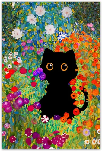 Vista 14 de CAXIYSH Arte de pared de gato negro Monet, póster de lirios acuáticos, vintage, divertido, floral, gato, lienzo, pinturas famosas, impresiones