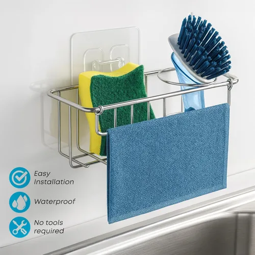 Vista 2 de KESOL Organizador de esponja a prueba de óxido para cocina, organizador de acero inoxidable, soporte para cepillo, accesorios 304, ventosa + adhesivo